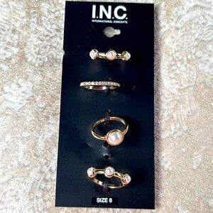 Brand New INC International Concepts Gold Tone Faux Pearl Ring Set of 4 Size 8